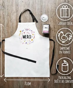 Tablier de cuisine “Merci” personnalisable – collection florale