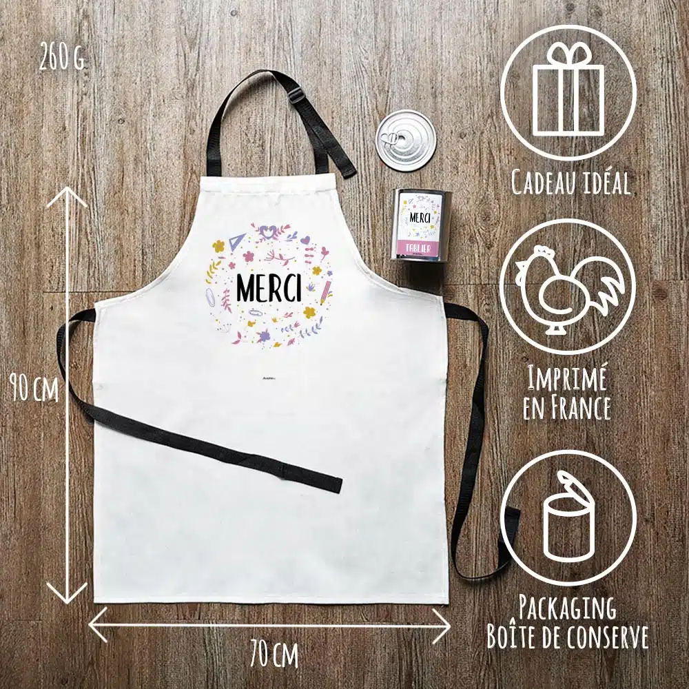 Tablier de cuisine “Merci” personnalisable – collection florale
