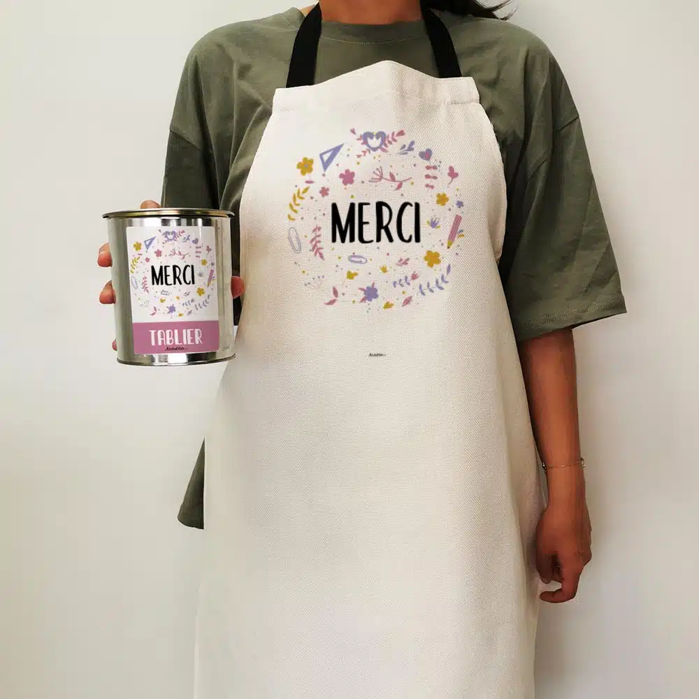 Tablier de cuisine “Merci” personnalisable – collection florale – Image 4
