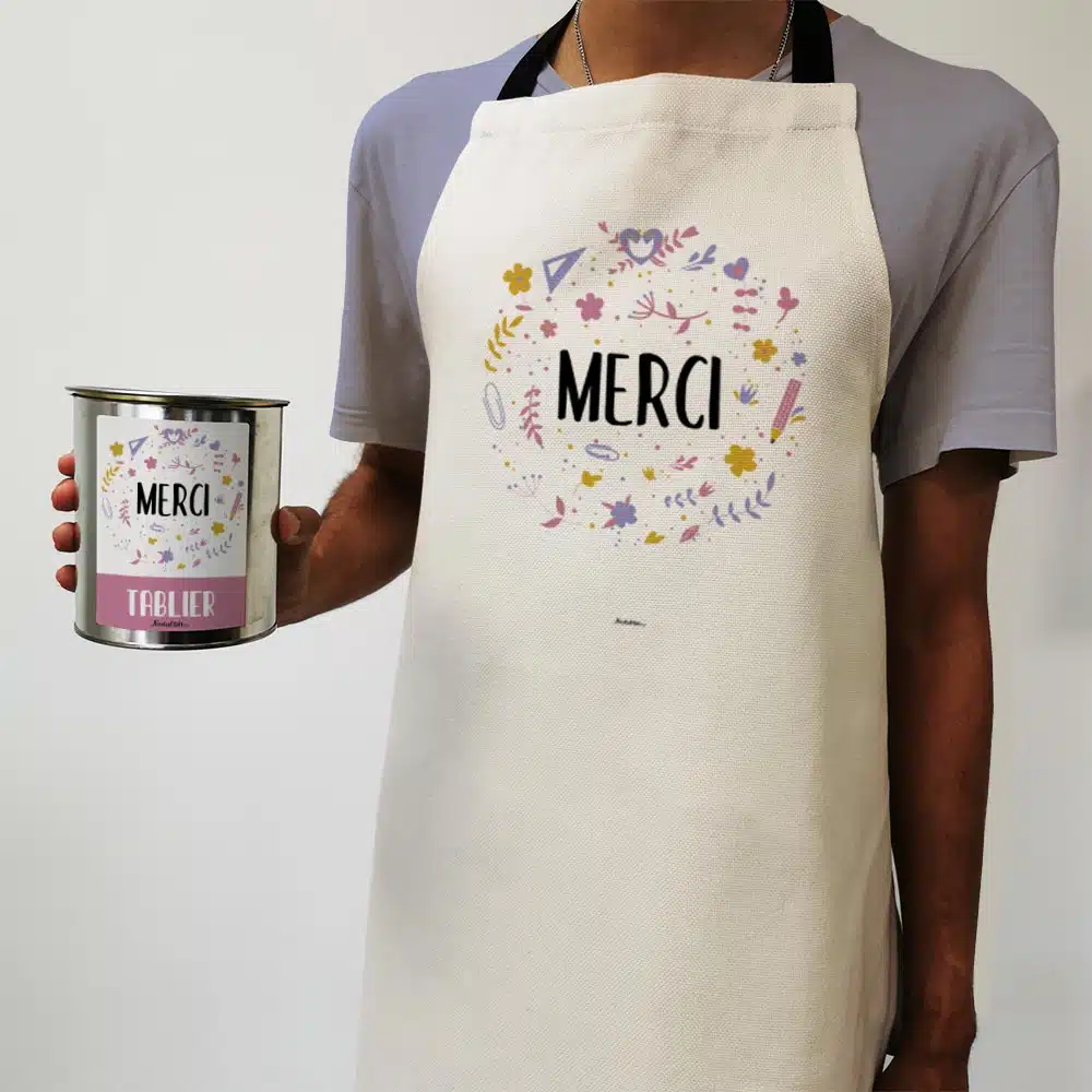 Tablier de cuisine “Merci” personnalisable – collection florale – Image 2