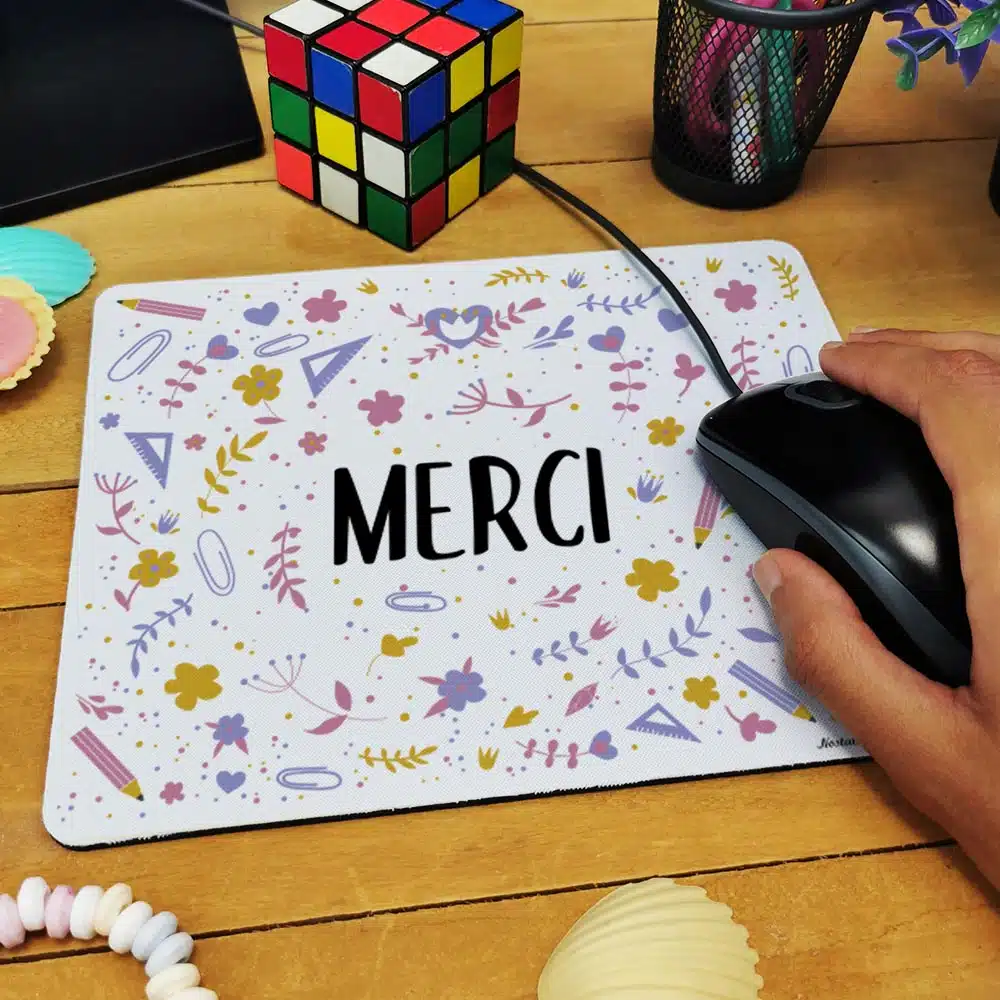 Tapis de souris “Merci” Collection florale – Cadeau personnalisable – Image 2
