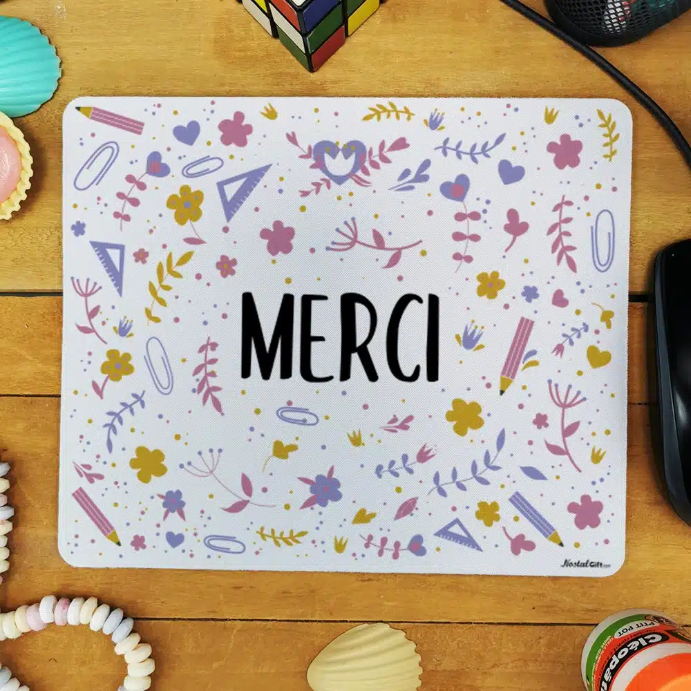 Tapis de souris “Merci” Collection florale – Cadeau personnalisable – Image 3