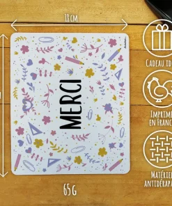 Tapis de souris “Merci” Collection florale – Cadeau personnalisable