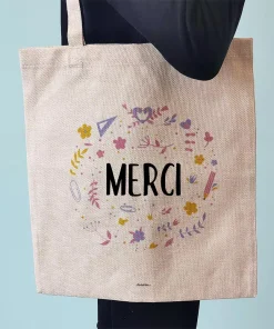 Tote bag “Merci”- cadeau personnalisé – collection florale
