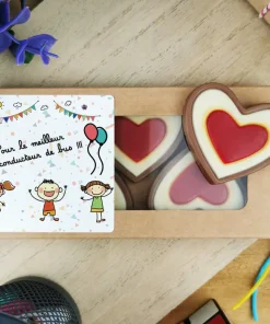 Cœurs au chocolat au lait rouge et blanc x4 “Pour le meilleur conducteur de bus” – Cadeau pour la fin de l’année scolaire  : chauffeur de bus