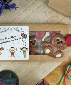 Oursons au chocolat au lait x3 “Pour le meilleur conducteur de bus”  – Cadeau pour la fin de l’année scolaire  : chauffeur de bus