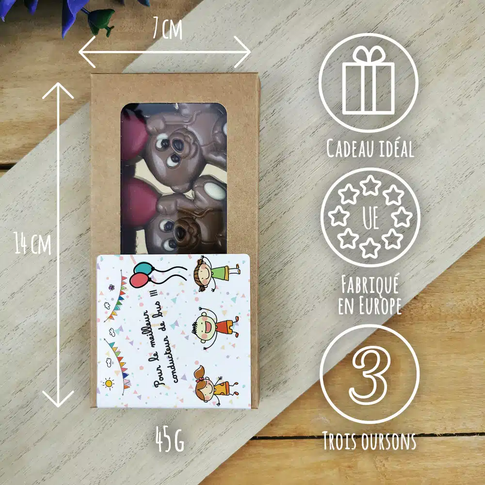 Oursons au chocolat au lait x3 “Pour le meilleur conducteur de bus” – Cadeau pour la fin de l’année scolaire : chauffeur de bus – Image 3