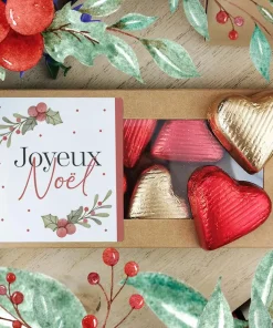 Cœurs au chocolat au lait et chocolat noir praliné x8 “Joyeux Noël” – Cadeau Noël