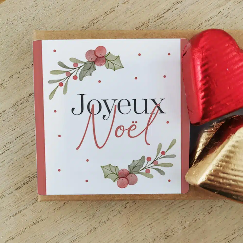Cœurs au chocolat au lait et chocolat noir praliné x8 “Joyeux Noël” – Cadeau Noël – Image 4