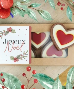 Cœurs au chocolat au lait rouge et blanc x4 “Joyeux Noël” – Cadeau Noël