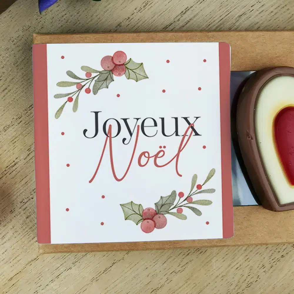 Cœurs au chocolat au lait rouge et blanc x4 “Joyeux Noël” – Cadeau Noël – Image 4