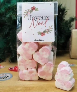 Sachet de guimauve Bonhomme de neige x 10 – “Joyeux Noël” – Cadeau Noël