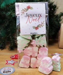 Sachet de guimauves – 5 sapins et 5 bonhomme de neige – “Joyeux Noël” – Cadeau Noël