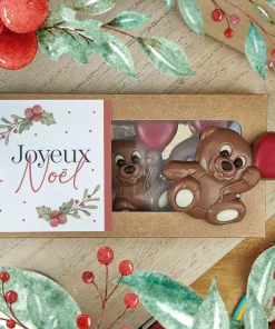 Oursons au chocolat au lait x3 “Joyeux Noël”  – Cadeau Noël
