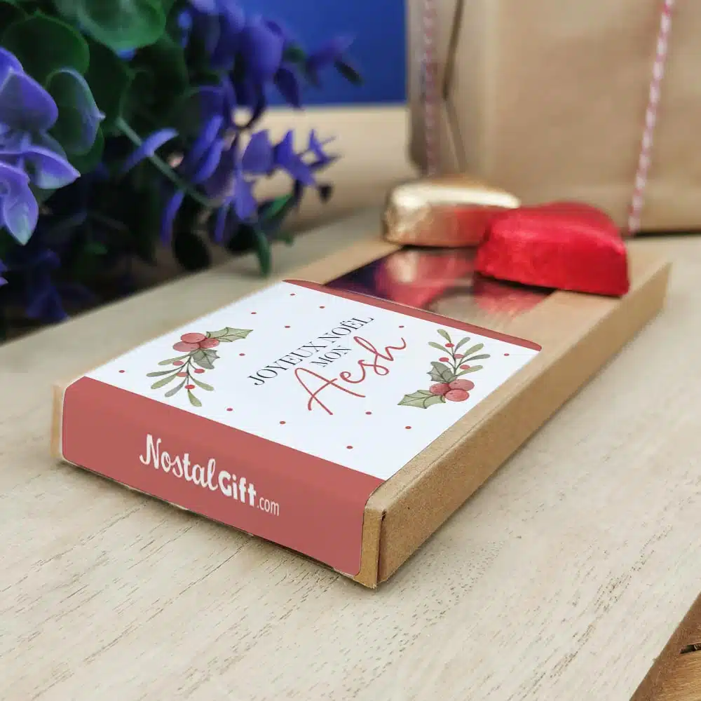 Cœurs au chocolat au lait et chocolat noir praliné x8 “Joyeux Noël mon Aesh” – Cadeau Noël – Image 2