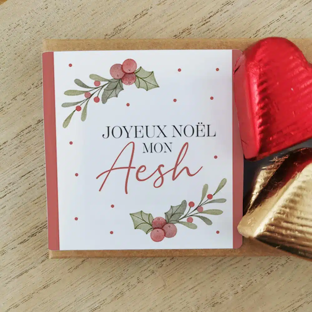 Cœurs au chocolat au lait et chocolat noir praliné x8 “Joyeux Noël mon Aesh” – Cadeau Noël – Image 4
