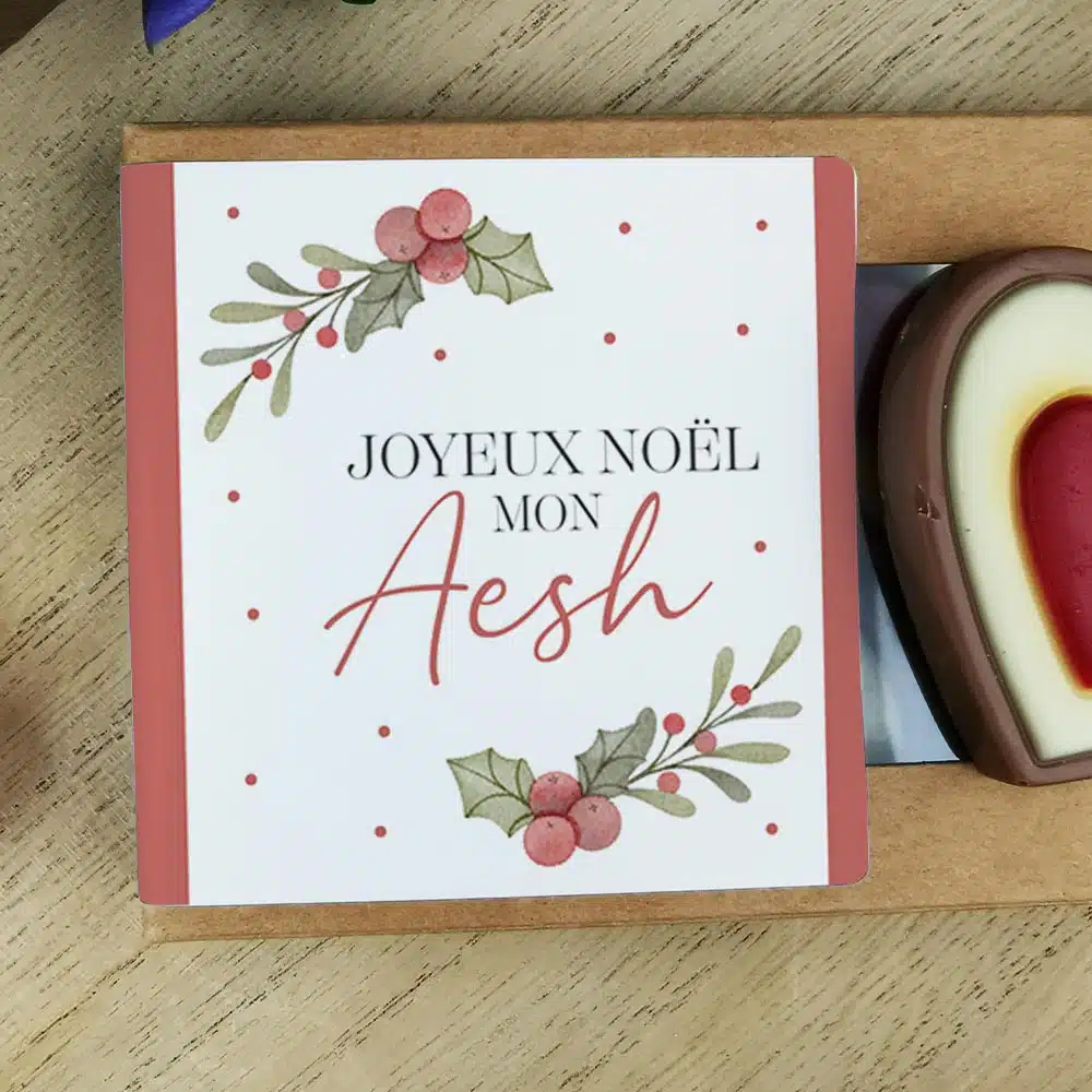 Cœurs au chocolat au lait rouge et blanc x4 “Joyeux Noël mon Aesh” – Cadeau Noël – Image 4