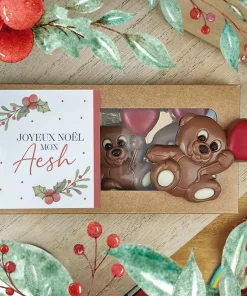 Oursons au chocolat au lait x3 “Joyeux Noël mon Aesh” – Cadeau Noël