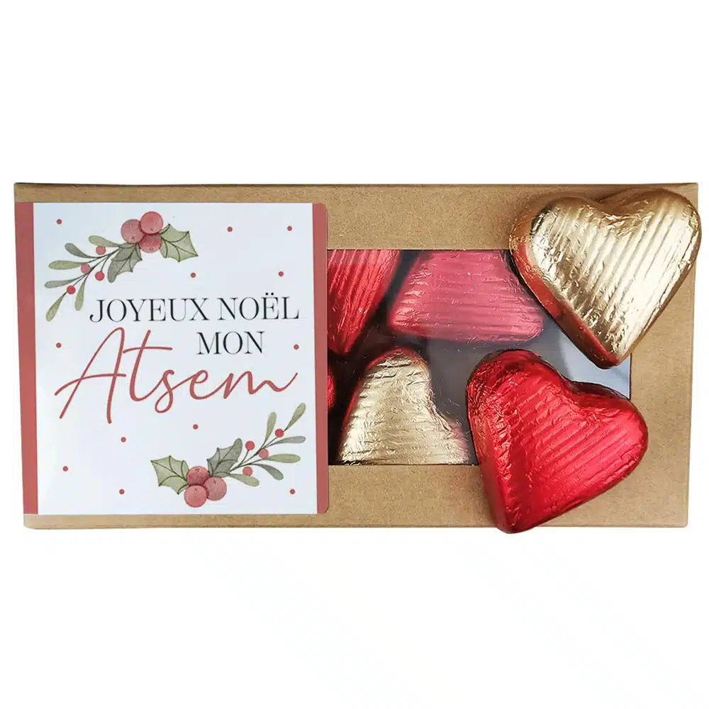 Cœurs au chocolat au lait et chocolat noir praliné x8 “Joyeux Noël mon Atsem” – Cadeau Noël – Image 4