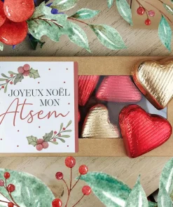 Cœurs au chocolat au lait et chocolat noir praliné x8 “Joyeux Noël mon Atsem” – Cadeau Noël