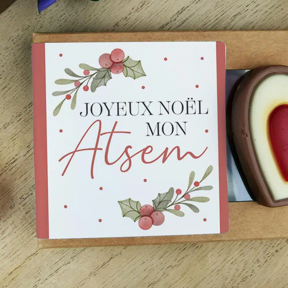 Cœurs au chocolat au lait rouge et blanc x4 “Joyeux Noël mon Atsem” – Cadeau Noël – Image 5