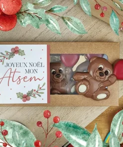 Oursons au chocolat au lait x3 “Joyeux Noël mon Atsem” – Cadeau Noël