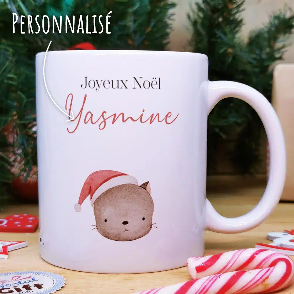 Mug “Joyeux Noël ” personnalisé – Chat de Noël – Cadeau pour Noël
