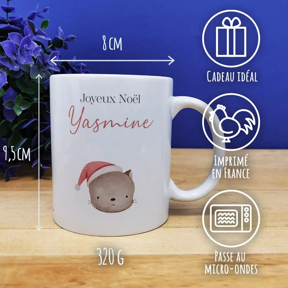 Mug “Joyeux Noël ” personnalisé – Chat de Noël – Cadeau pour Noël – Image 2