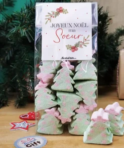 Sachet de guimauve sapin de Noël x 10 – “Joyeux Noël ma soeur” – Cadeau Noël