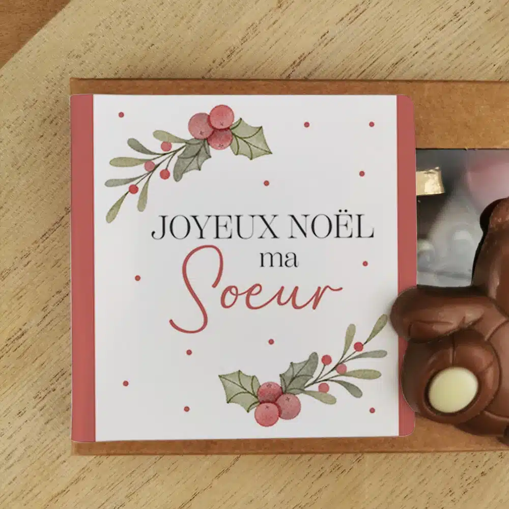 Oursons au chocolat au lait x3 “Joyeux Noël ma soeur” – Cadeau Noël – Image 4