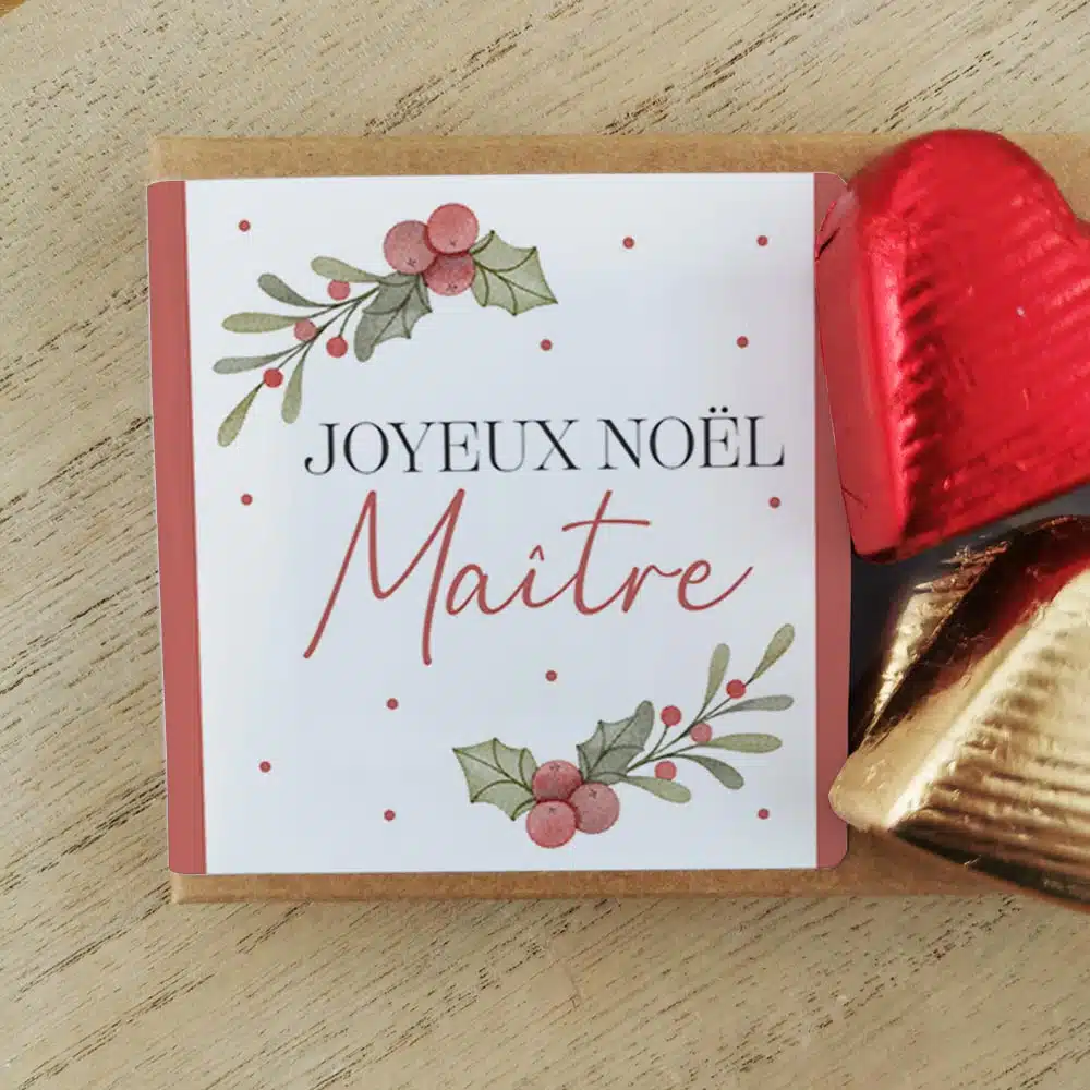Cœurs au chocolat au lait et chocolat noir praliné x8 “Joyeux Noël Maître” – Cadeau Noël – Image 4