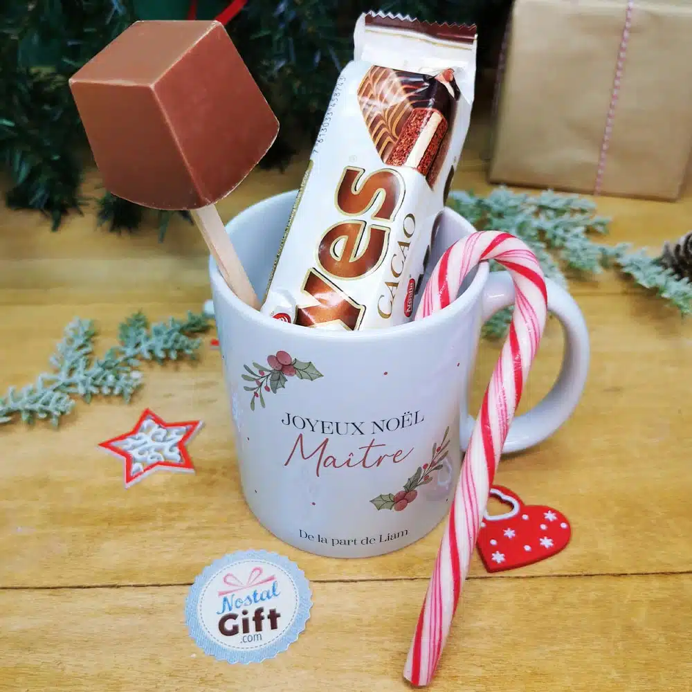 Mug “Joyeux Noël Maître” personnalisé et ses confiseries rétro – Cadeau Noël – Image 4