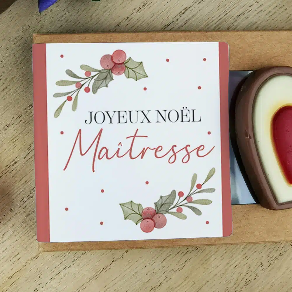 Cœurs au chocolat au lait rouge et blanc x4 “Joyeux Noël Maîtresse” – Cadeau Noël – Image 4
