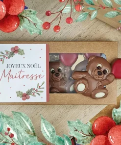 Oursons au chocolat au lait x3 “Joyeux Noël Maîtresse” – Cadeau Noël