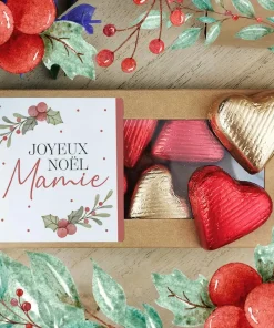 Cœurs au chocolat au lait et chocolat noir praliné x8 “Joyeux Noël Mamie” – Cadeau Noël