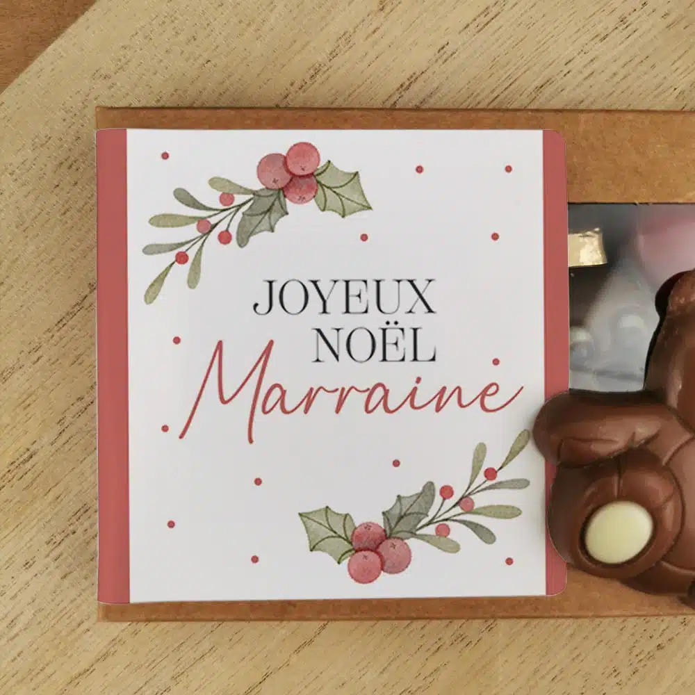 Oursons au chocolat au lait x3 “Joyeux Noël Marraine” – Cadeau Noël – Image 4