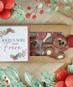 Oursons au chocolat au lait x3 “Joyeux Noël mon frère”  – Cadeau Noël