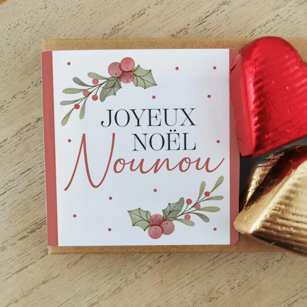 Cœurs au chocolat au lait et chocolat noir praliné x8 “Joyeux Noël Nounou” – Cadeau Noël – Image 4
