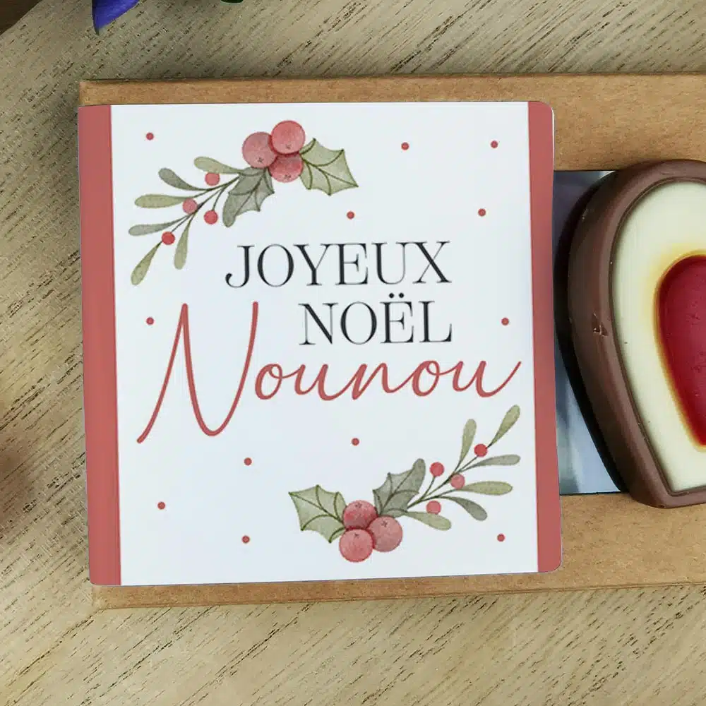 Cœurs au chocolat au lait rouge et blanc x4 “Joyeux Noël Nounou” – Cadeau Noël – Image 4