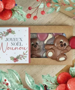 Oursons au chocolat au lait x3 “Joyeux Noël Nounou” – Cadeau Noël