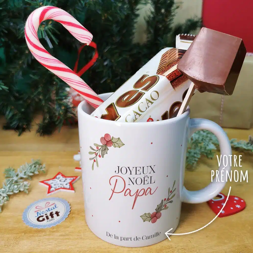 Mug “Joyeux noel Papa” et ses confiseries rétro – Personnalisé – Cadeau Noël – Image 3