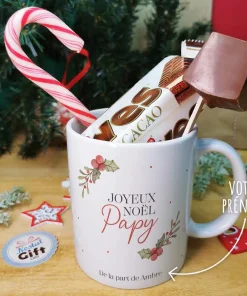 Mug “Joyeux Noël papy” personnalisé et ses confiseries rétro – Cadeau Noël