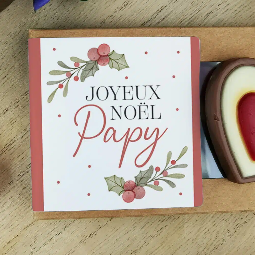 Cœurs au chocolat au lait rouge et blanc x4 “Joyeux Noël Papy” – Cadeau de Noël – Image 4