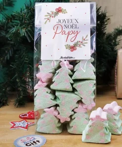 Sachet de guimauve sapin de Noël x 10 – “Joyeux Noël Papy” – Cadeau de Noël