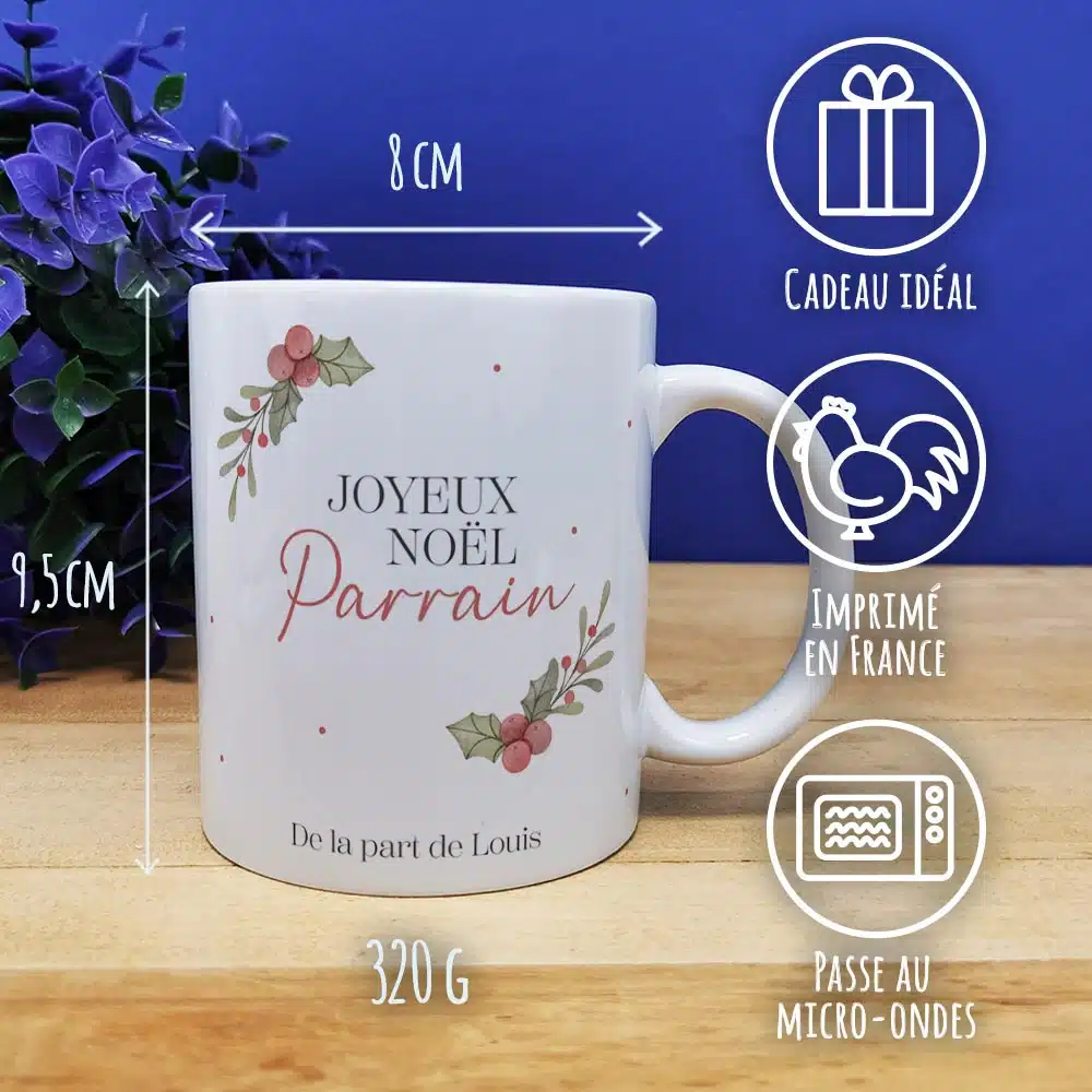 Mug “Joyeux Noël Parrain” personnalisé – Cadeau Noël – Image 3