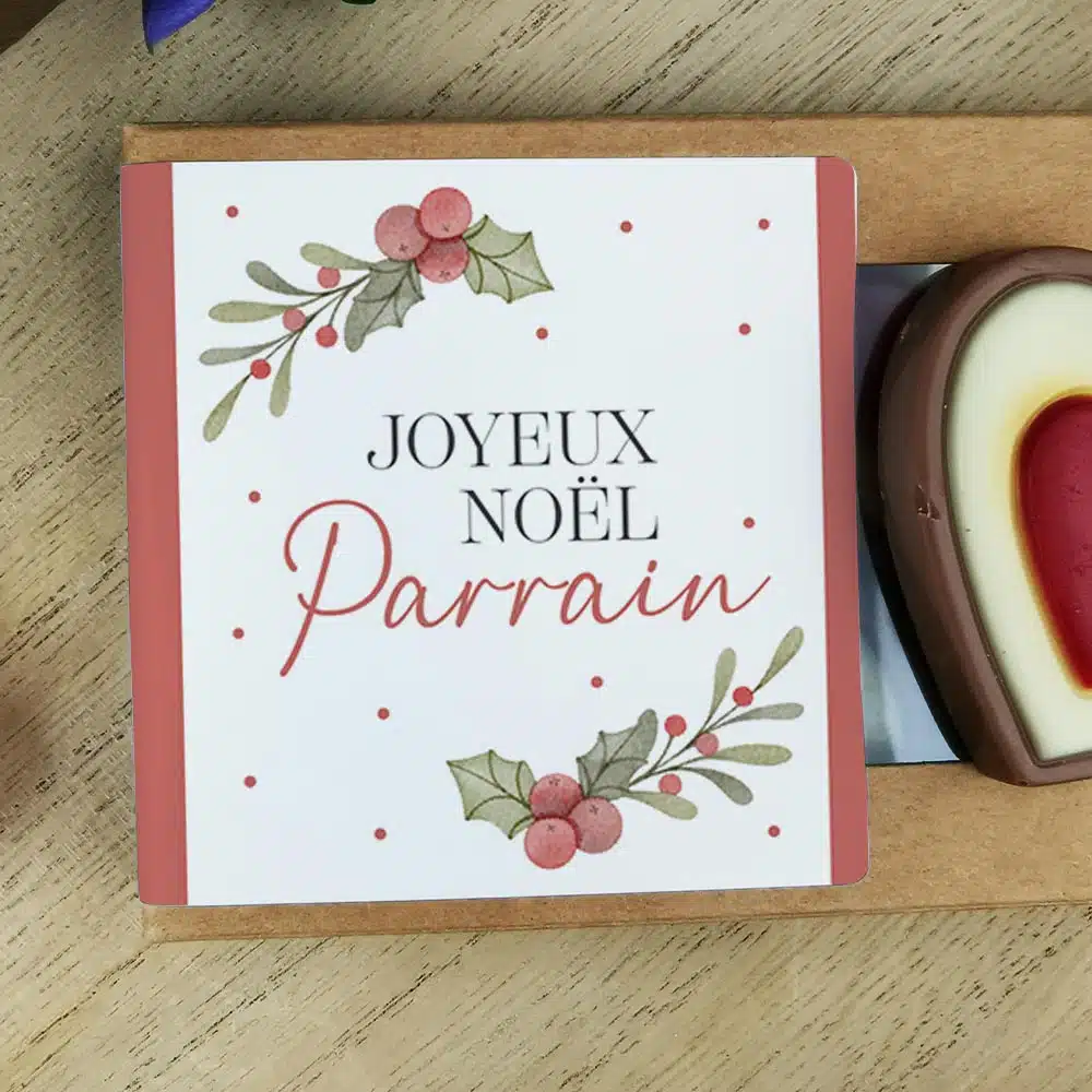 Cœurs au chocolat au lait rouge et blanc x4 “Joyeux Noël Parrain” – Cadeau Noël – Image 4