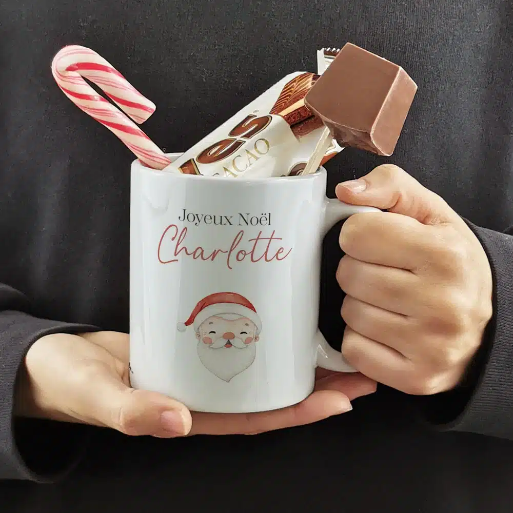 Mug “Joyeux Noël” personnalisé et ses confiseries rétro – Père Noël – Cadeau Noël – Image 4