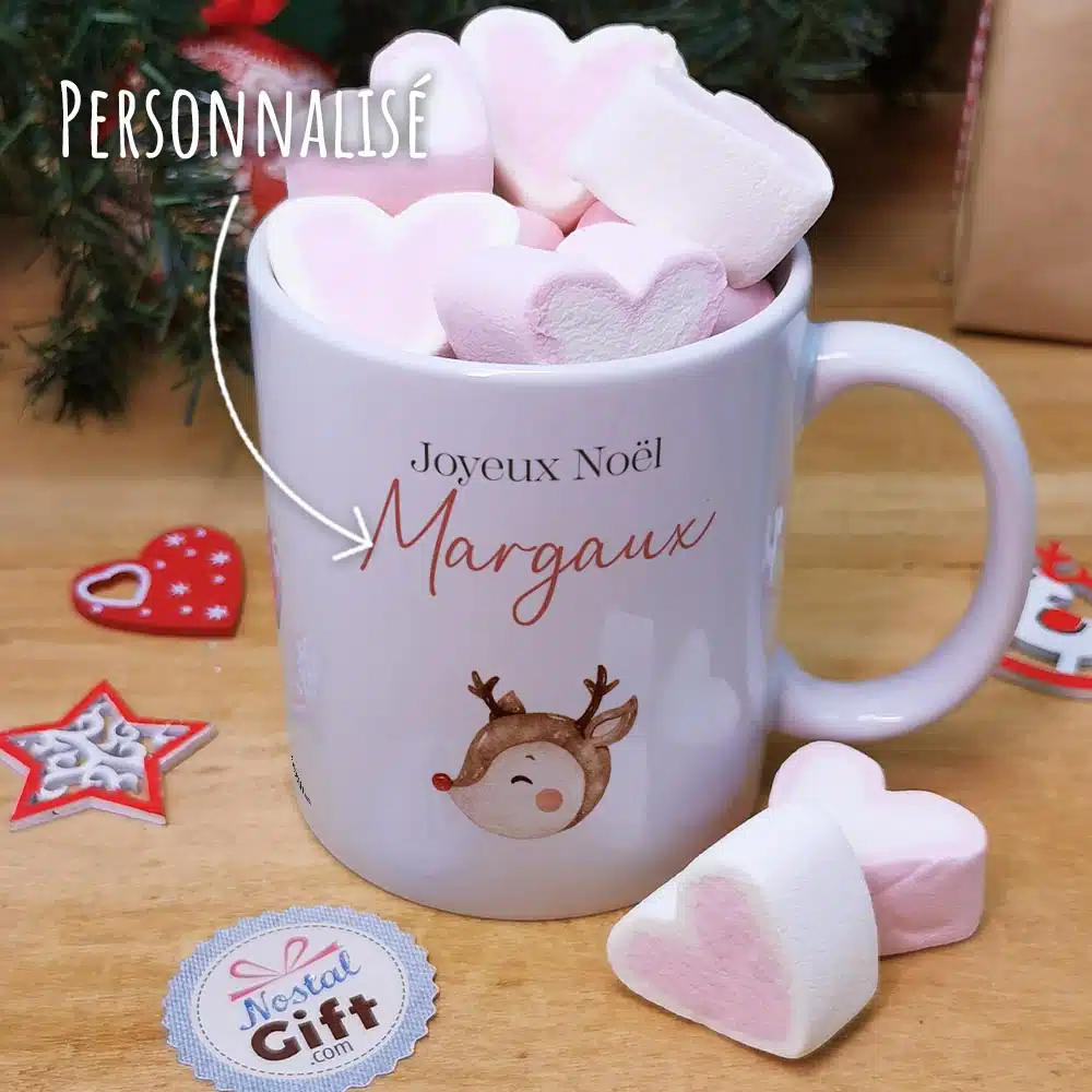 Mug “Joyeux Noël ” personnalisé et ses guimauves coeurs x10 – Rennes de Noël – Image 5