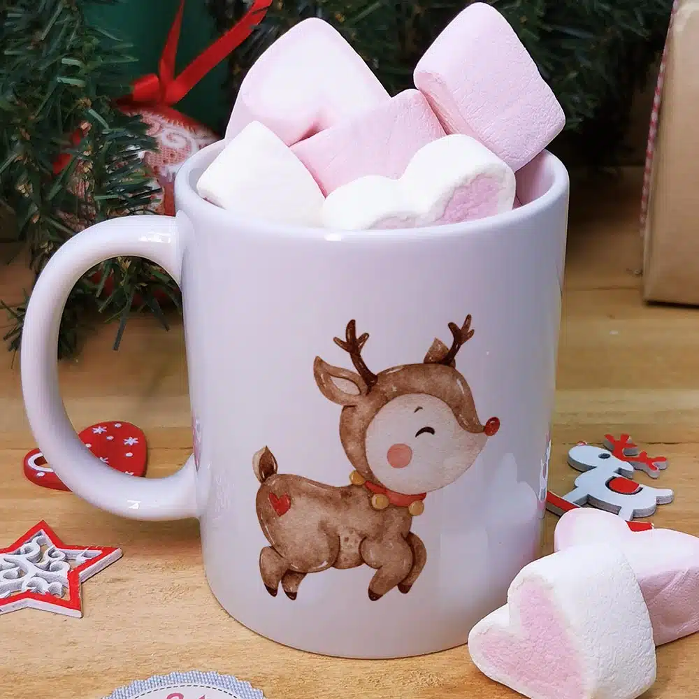 Mug “Joyeux Noël ” personnalisé et ses guimauves coeurs x10 – Rennes de Noël – Image 2