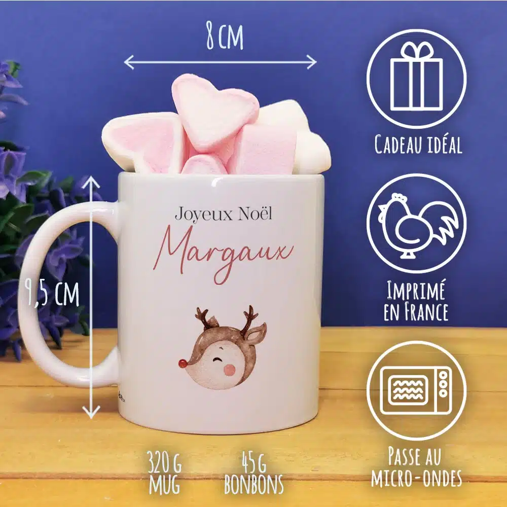 Mug “Joyeux Noël ” personnalisé et ses guimauves coeurs x10 – Rennes de Noël – Image 3